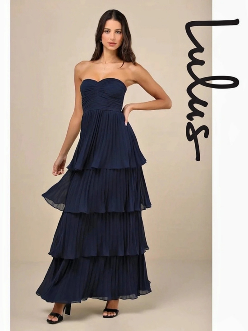 Lulus Seriously Sensational Navy Blue Strapless Tiered Maxi Dress Strapless